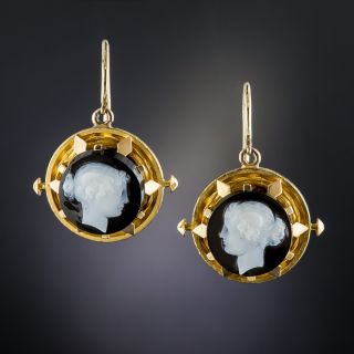 Victorian Hard Stone Cameo Earrings