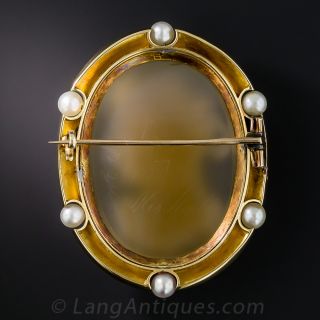Victorian Hardstone Cameo Brooch with Pearls