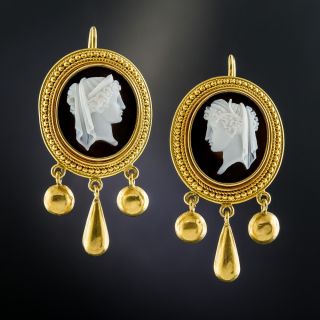 Victorian Hardstone Cameo Earrings - 1