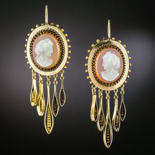 Victorian Hardstone Cameo Earrings - 1