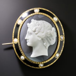 Victorian Hardstone & Natural Pearl Cameo Brooch - 5