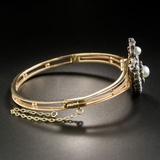 Victorian Heart-Motif Natural Pearl and Diamond Bangle Bracelet/Pendant