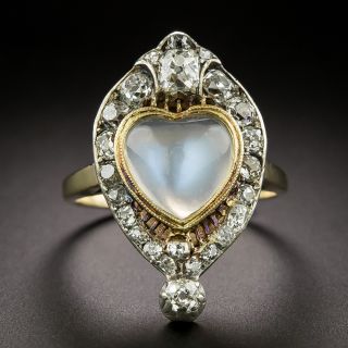 Victorian Heart-Shaped Moonstone and Diamond Ring - 1