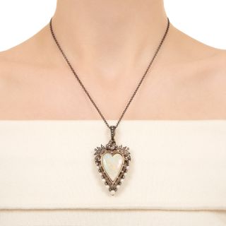 Victorian Heart-Shaped Opal and Diamond Pendant Locket
