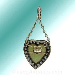 Victorian Heart Shaped Opal and Diamond Pendant