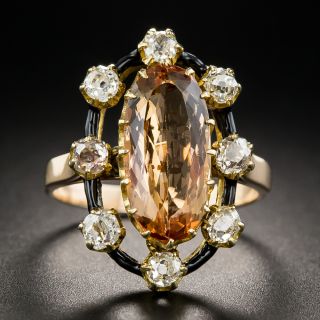 Victorian Imperial Topaz Diamond Ring with Black Enamel - 1