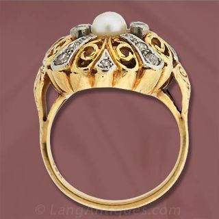 Victorian Inspired Pearl and Diamond Ring