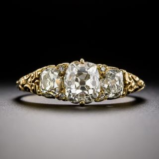 Victorian-Inspired Three-Stone Diamond Carved Ring  - 2
