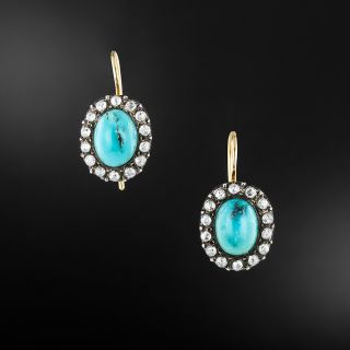 Victorian-Inspired Turquoise and Diamond Halo Earrings, Netherlands - 2