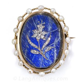 Victorian Labradorite, Diamond and Natural Pearl  Brooch 