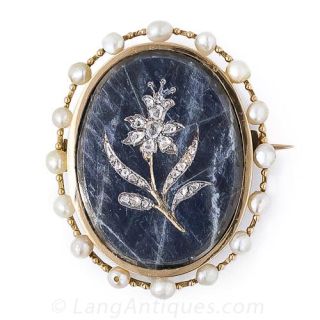 Victorian Labradorite, Diamond and Natural Pearl  Brooch 