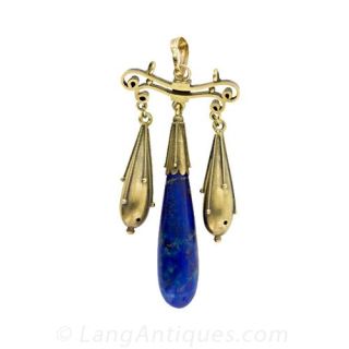 Victorian Lapas lazuli Triple Drop Pendant, 