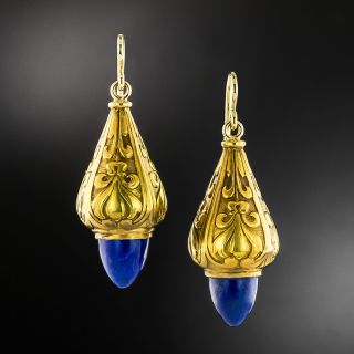 Victorian Lapis Lazuli Drop Earrings - 2