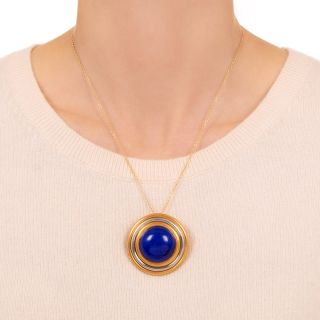 Victorian Large Lapis Two-Tone Locket Back Brooch/Pendant
