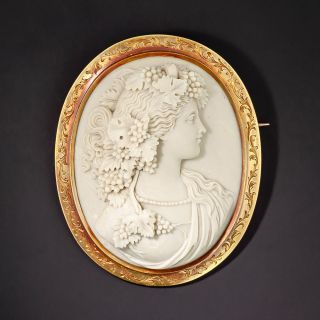 Victorian Lava Stone Bacchante Cameo Brooch - 1