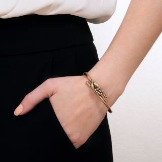 Victorian Leaf Motif Pearl Bangle Bracelet