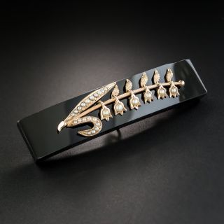 Victorian Lily of the Valley Onyx Seed Pearl Pin - 2
