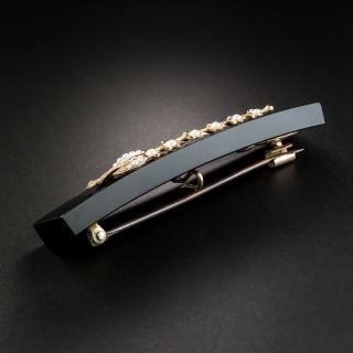 Victorian Lily of the Valley Onyx Seed Pearl Pin