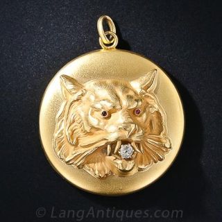 Victorian Locket with Tiger and Old Mine-Cut Diamond