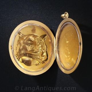 Victorian Locket with Tiger and Old Mine-Cut Diamond