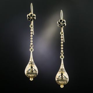 Victorian Long Black Enamel Earrings - 3