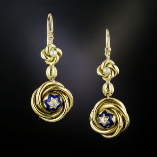 Victorian Love Knot Diamond Drop Earrings - 3