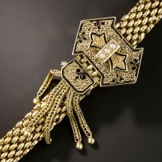 Victorian Mesh Enamel and Pearl Slide Bracelet  - 2