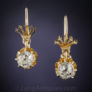 Victorian Mine-Cut Diamond Drop Earrings