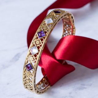 Victorian Moonstone and Amethyst Bangle Bracelet