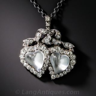 Victorian Moonstone and Diamond Heart Pendant