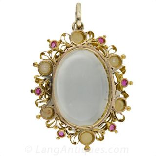 Victorian Moonstone, Pearl and Ruby Pendant