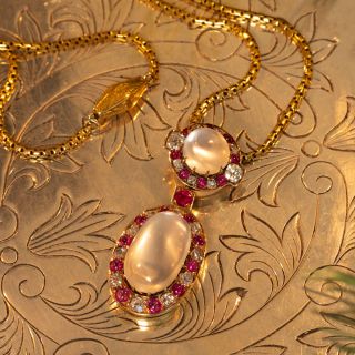 Victorian Moonstone, Ruby and Diamond Necklace
