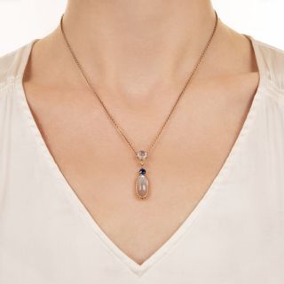 Victorian Moonstone, Sapphire and Diamond Drop Necklace