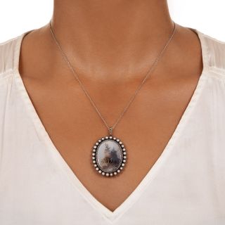 Victorian Moss Agate, Diamond and Seed Pearl Necklace