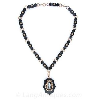 Victorian Mourning Necklace with Cameo and Locket
