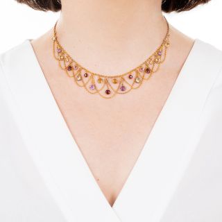 Victorian Multi-Gemstone Swag Necklace