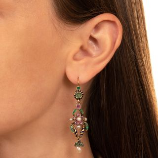 Victorian Multi-Stone and Enamel Dangle Earrings