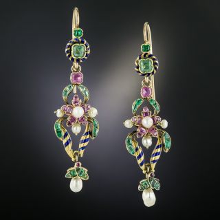 Victorian Multi-Stone and Enamel Dangle Earrings - 2