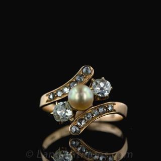 Victorian-Natural-Golden-Pearl-and-Diamond-Ring-Main-View