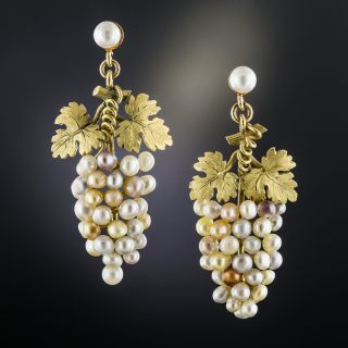 Victorian Natural Multi-Color Pearl Grape Cluster Earrings - 1