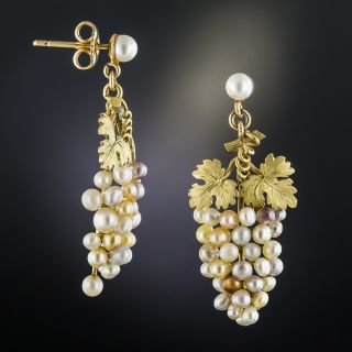 Victorian Natural Multi-Color Pearl Grape Cluster Earrings