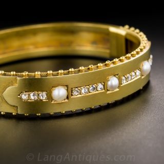 Victorian Natural Pearl and Diamond Bangle
