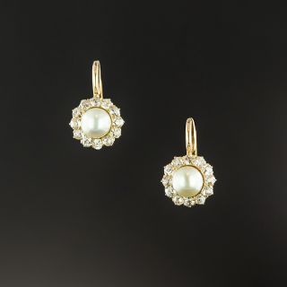 Victorian Natural Pearl and Diamond Cluster Earrings - 4