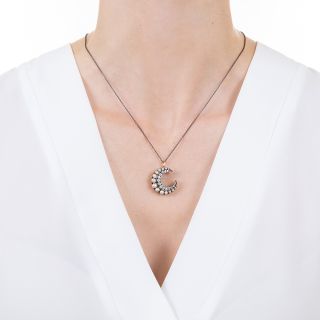 Victorian Natural Pearl and Diamond Crescent Pendant