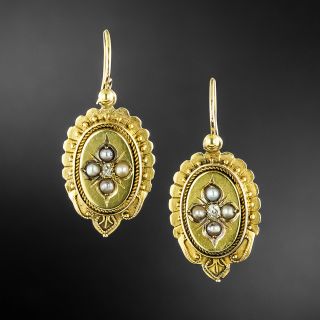 Victorian Natural Pearl and Diamond Dangle Earrings - 2