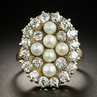 Victorian Natural Pearl And Diamond Dinner Ring - 2