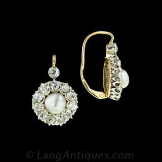 Victorian Natural Pearl and Diamond Earrings