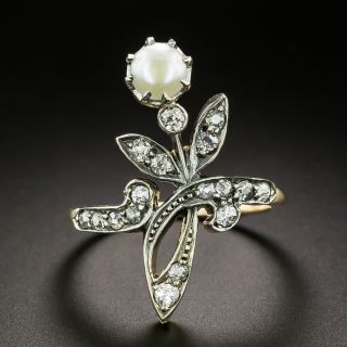 Victorian Natural  Pearl And Diamond Flower Ring - 4