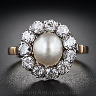 Victorian Natural Pearl and Diamond Halo Ring