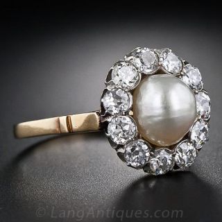 Victorian Natural Pearl and Diamond Halo Ring